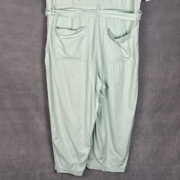 Madewell Jumpsuit Womens 14 Mint Green Top Stitched Coveralls Belted Cropped - Picture 6 of 16